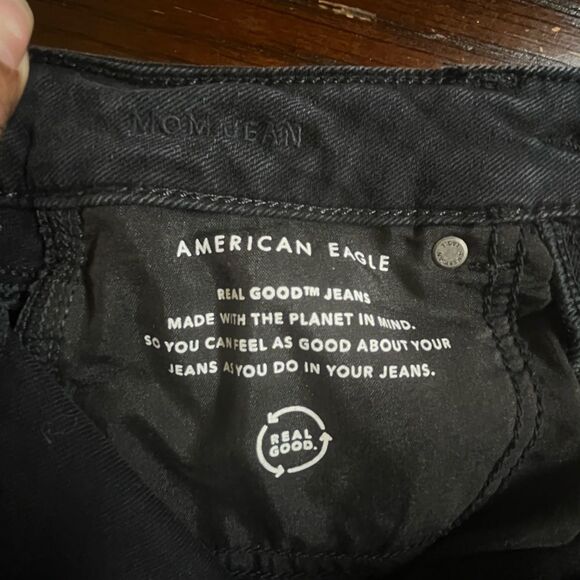 AE American Eagle Ripped Denim Jeans Black High Waist - Picture 8 of 9